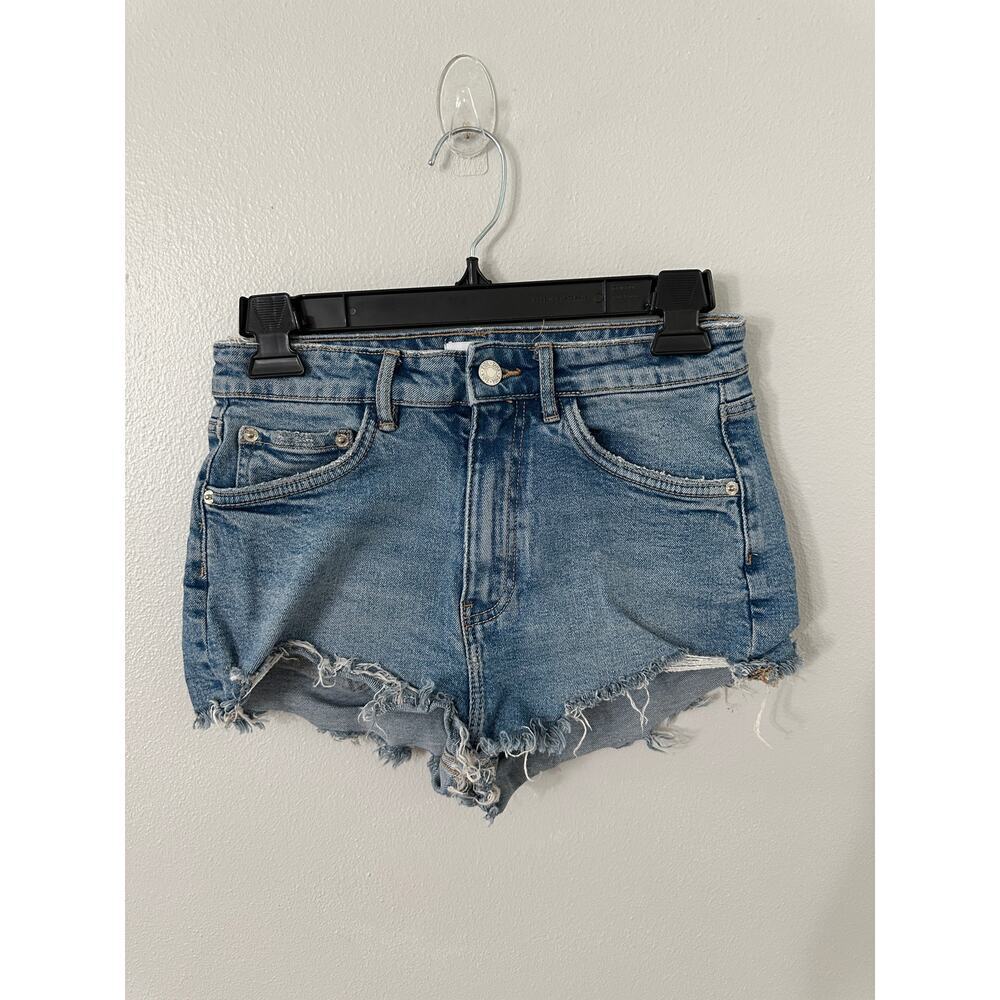 Zara Blue Mid-Rise Cut Off Jean Shorts